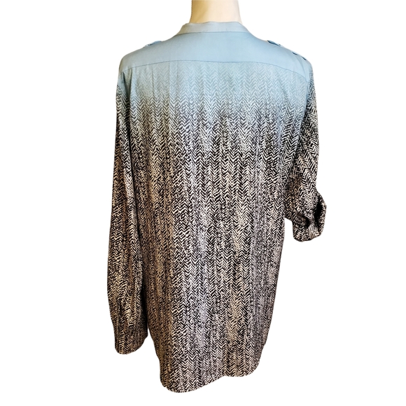 EUC Calvin Klein Ombre Mixed Pattern Utility Button Front Blouse - Picture 8 of 12